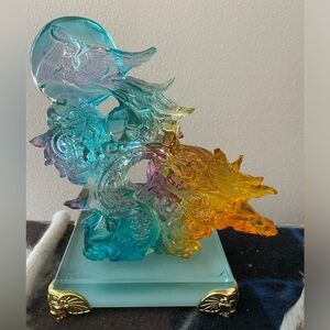 Feng Shui Dragon Phoenix Multicolored Resin Statue Scalar Energy